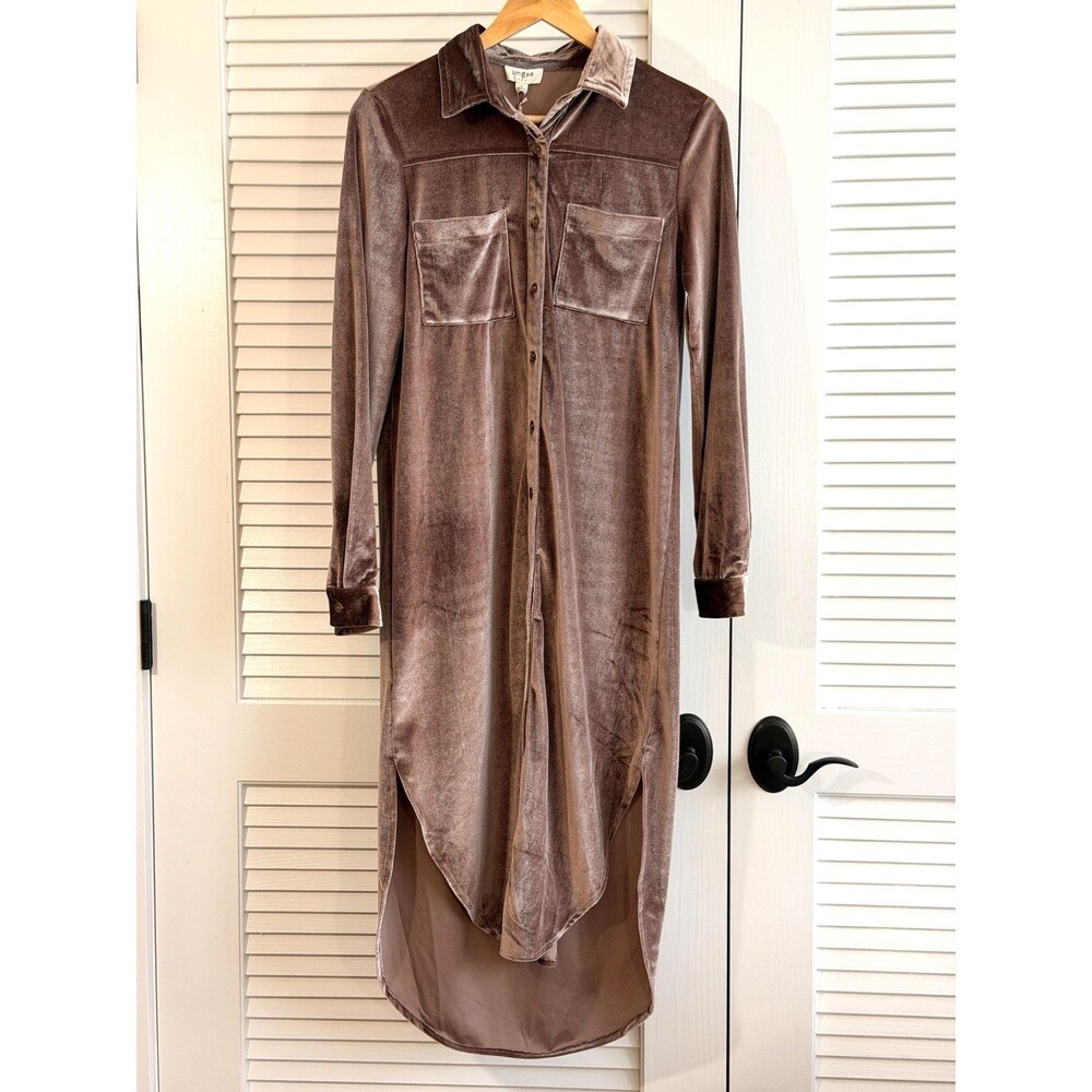 Umgee Velvet Duster Shirt Dress Small Mauve Brown High Low NWT